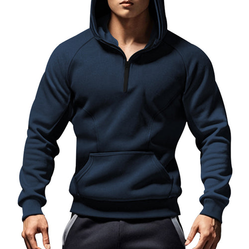 Herren sportlicher Kapuzenpullover mit halbem Reißverschluss und praktischen Taschen EB