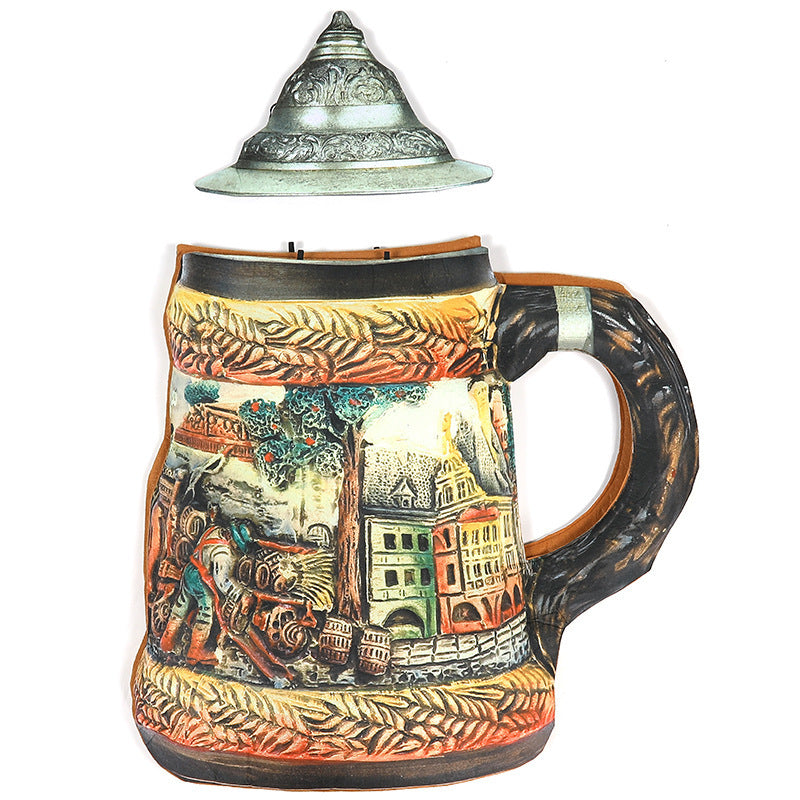 Unisex nan traditioneller keramischer Bierkrug mit Zinndeckel und handbemaltem Reliefmotiv EB