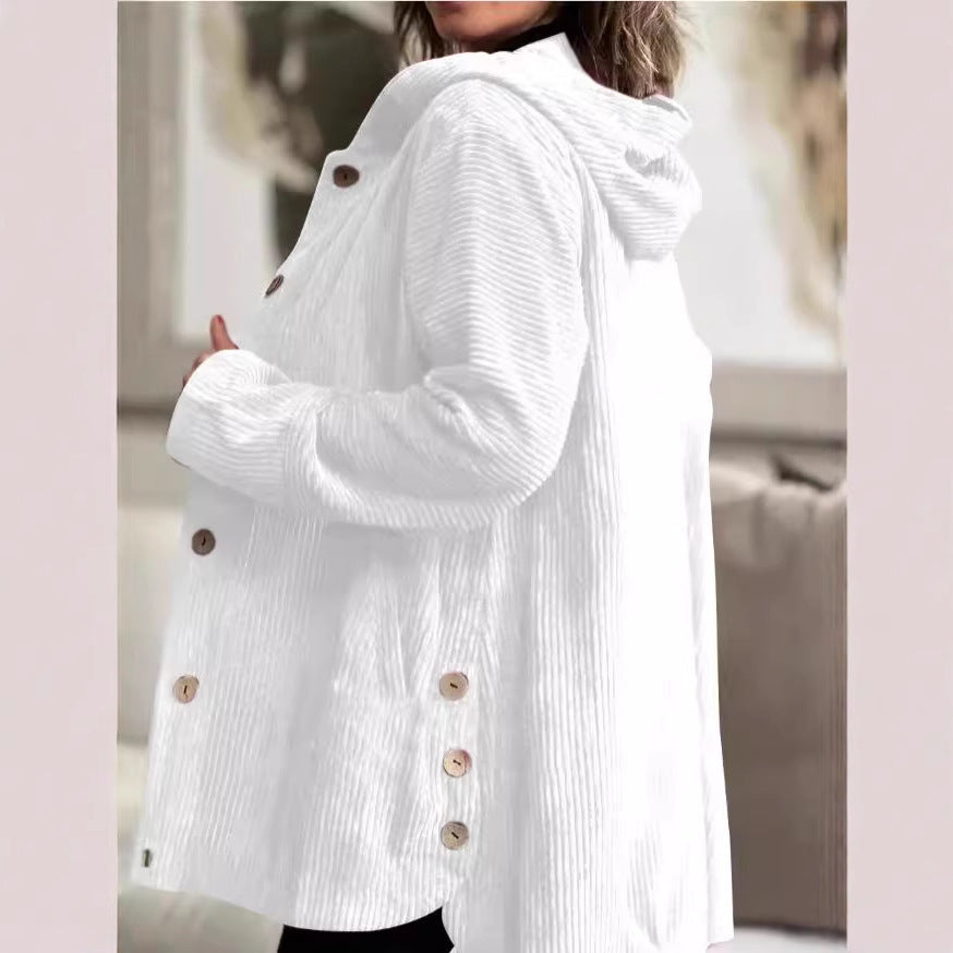 Damen Kapuzenjacke aus Kordstoff mit Knopfverschluss EB