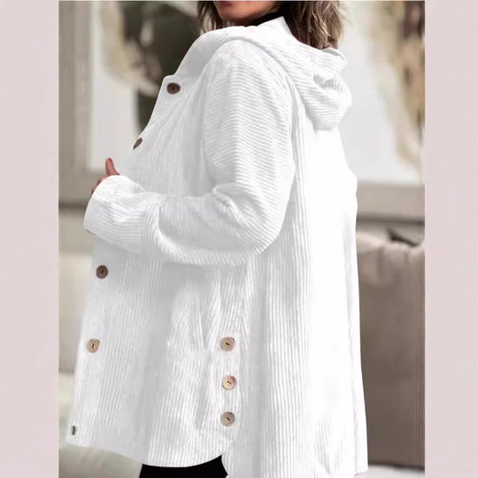 Damen Kapuzenjacke aus Kordstoff mit Knopfverschluss EB
