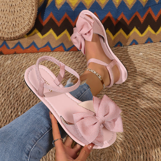 Damen flache Sandalen mit großem Schleifen-Detail und rutschfester Sohle EB