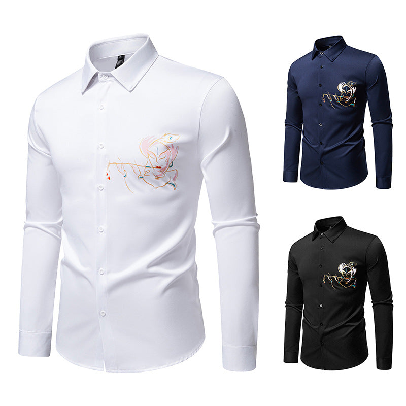 Herren Elegantes Langarmhemd mit kreativer Stickerei EB