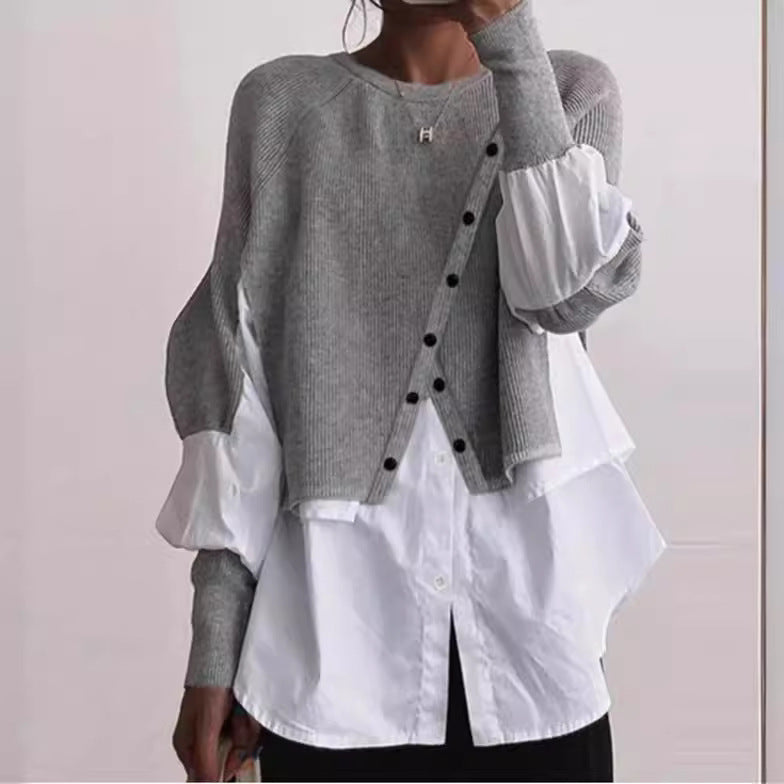 Damen modische Strickjacke mit geknöpften Details und Blusenüberwurf EB