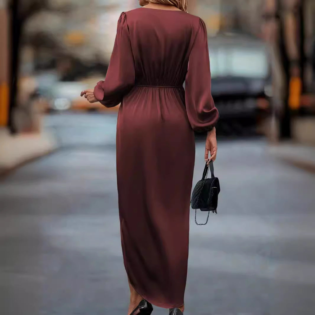 Damen Elegantes Wickelkleid mit langem Arm und seitlichem Schlitz Heidi-Mode