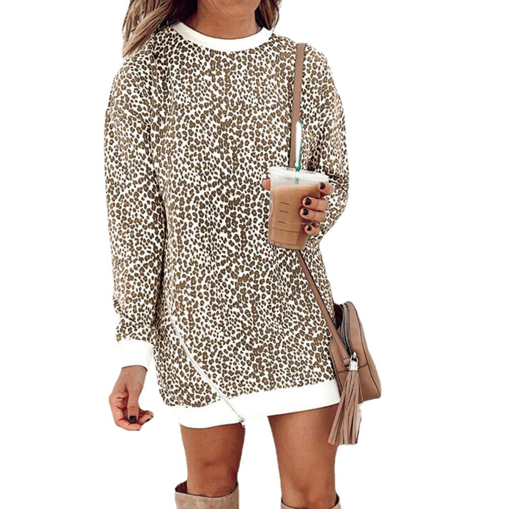 Damen Sweatkleid im lässigen Leopardenmuster mit weitem Schnitt EB