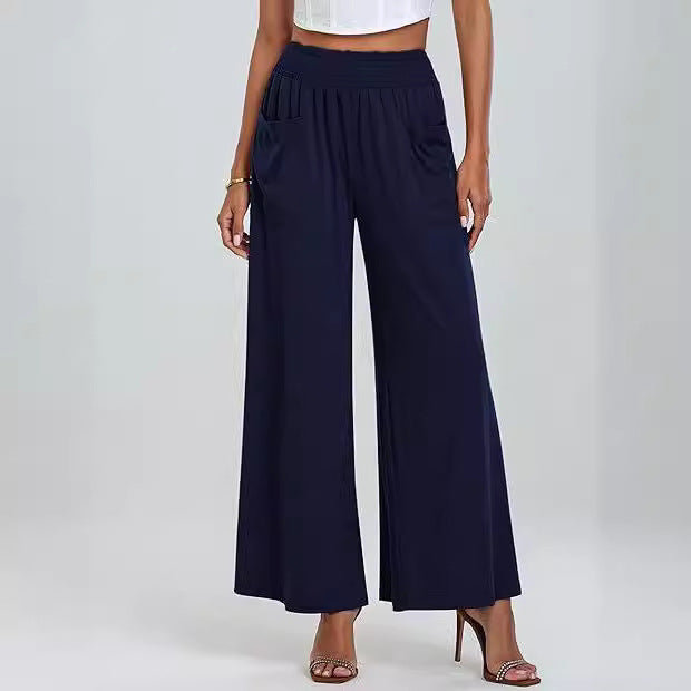 Damen Weite, luftige Palazzo-Hose mit elastischem Bund und praktischen Taschen EB