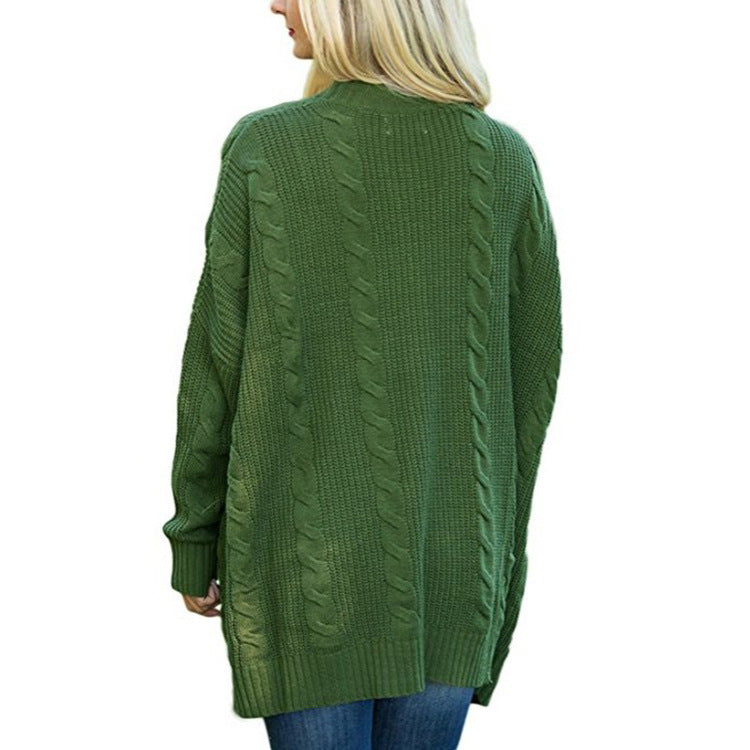 Damen lässige Strickjacke mit Kabelmuster und großzügigen Taschen EB