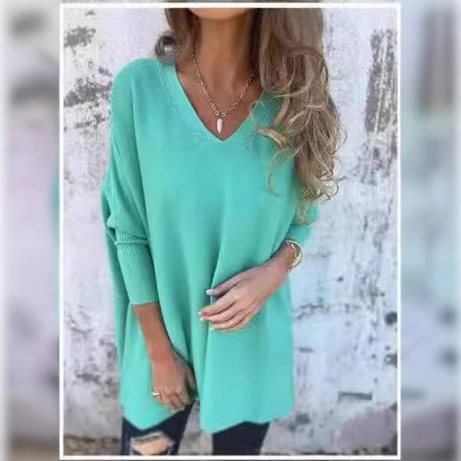 Damen V-Ausschnitt Oversized Pullover EB