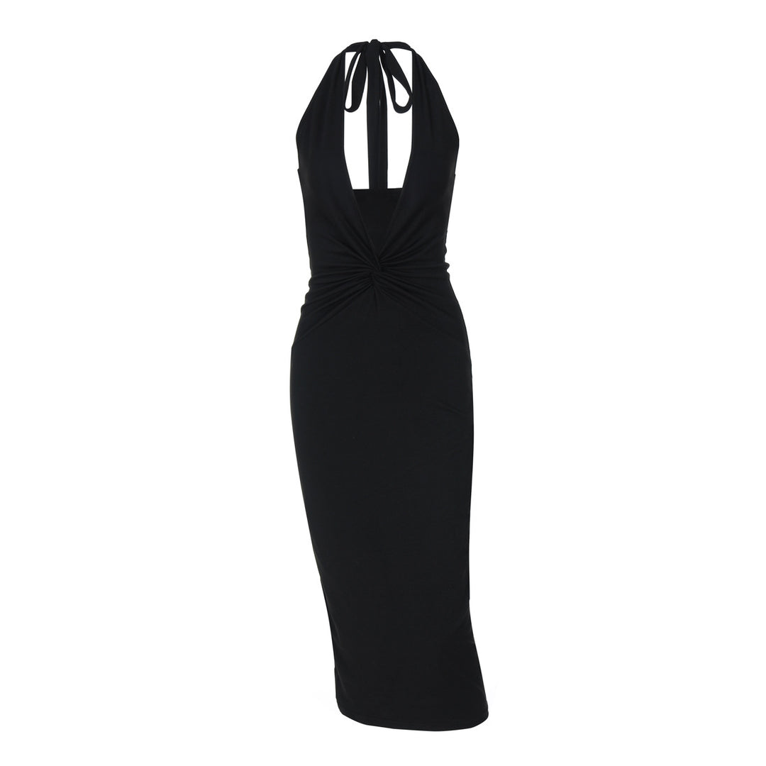 Damen figurbetontes Maxikleid mit tiefem Dekolleté und Rückenschnürung EB