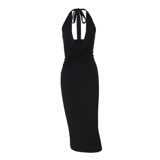 Damen figurbetontes Maxikleid mit tiefem Dekolleté und Rückenschnürung EB