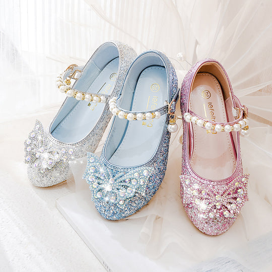 Mädchen Glitzernde Ballerinas mit dekorativen Strass- und Perlenschleifen EB