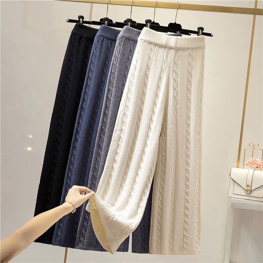 Damen Strickweite Palazzo-Hose mit Zopfmuster EB