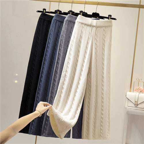 Damen Strickweite Palazzo-Hose mit Zopfmuster EB