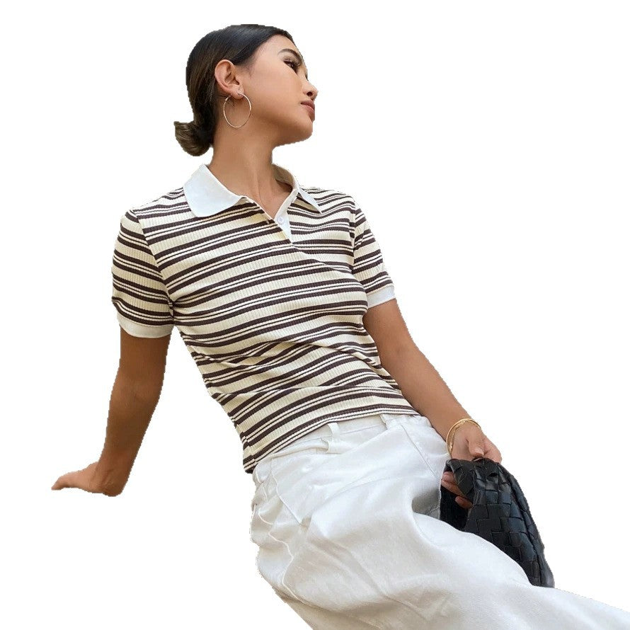 Damen Polo Shirt mit gestreiftem Design und feiner Rippstruktur EB