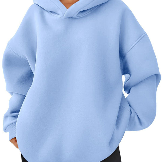 Damen nan kastiger Kapuzenpullover mit doppellagiger Kapuze, überschnittener Schulter und längerem Rückenteil EB