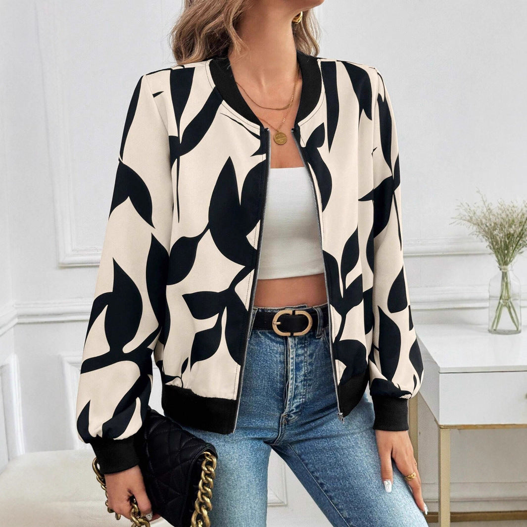 Damen Stylische Bomberjacke mit floralem Muster EB
