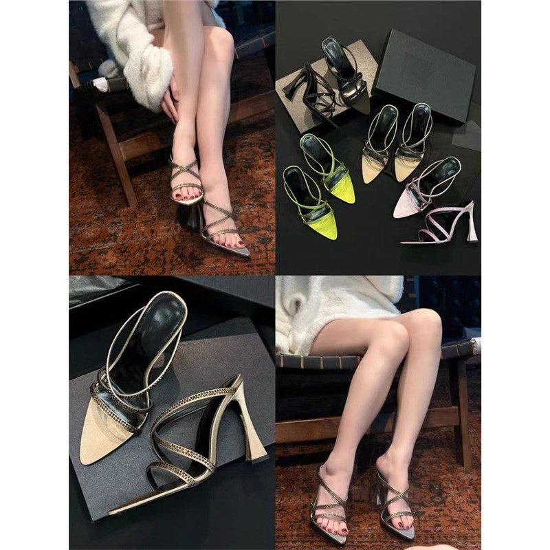 Damen elegante Absatzsandalen mit modischem Riemendesign und funkelnden Strassakzenten EB