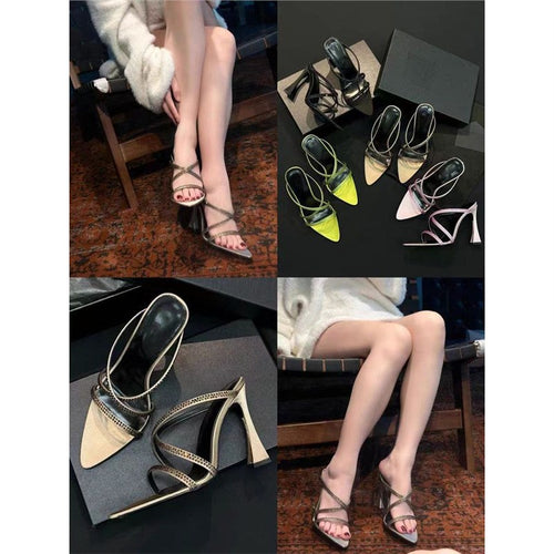 Damen elegante Absatzsandalen mit modischem Riemendesign und funkelnden Strassakzenten EB