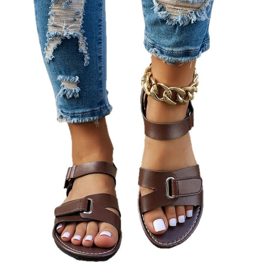 Damen bequeme Riemchen-Sandalen mit modischem Schnallen-Design EB