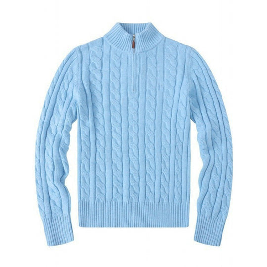 Herren Kabelstrickpullover mit Halbzip und Stehkragen aus weicher Kaschmirmischung EB