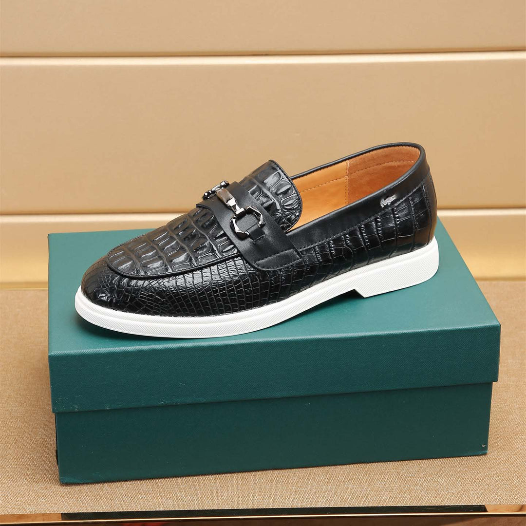 Damen Mokassin Slipper mit modischem Krokodil-Leder-Design EB