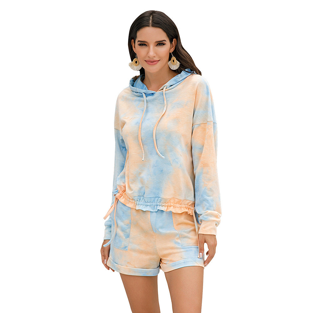 Damen lässiges Freizeit Set mit Kapuzenpullover und Shorts EB