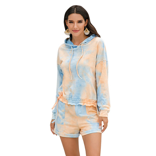 Damen lässiges Freizeit Set mit Kapuzenpullover und Shorts EB