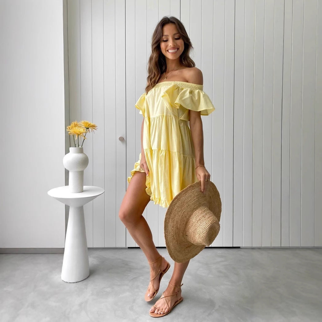 Damen Off-Shoulder Freizeitkleid mit Volant-Details EB