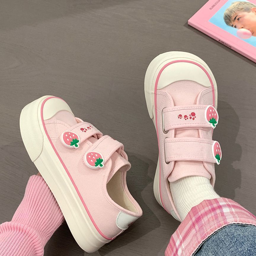 Damen Freizeit-Sneaker mit niedlichen Erdbeer-Applikationen und praktischem Klettverschluss EB