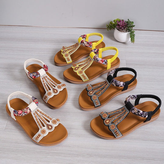 Damen Sandalen mit dekorativer Blumenverzierung und elastischem Riemendesign EB