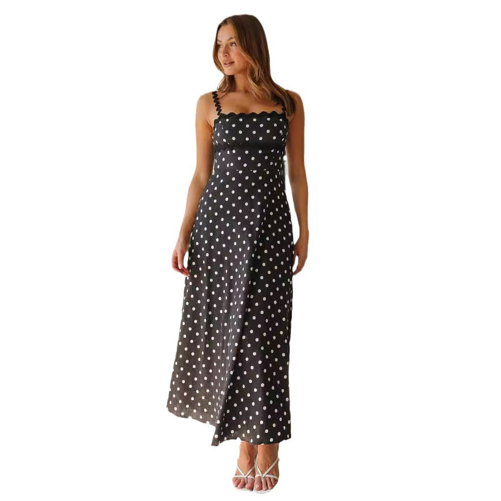 Damen Maxikleid mit Spitze und verspieltem Polka-Dot-Muster EB