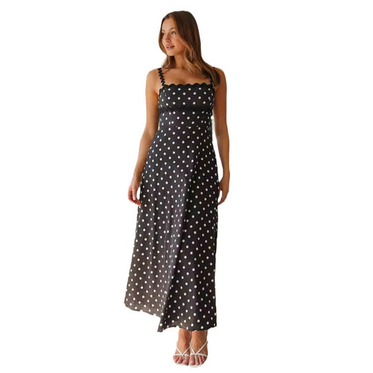 Damen Maxikleid mit Spitze und verspieltem Polka-Dot-Muster EB