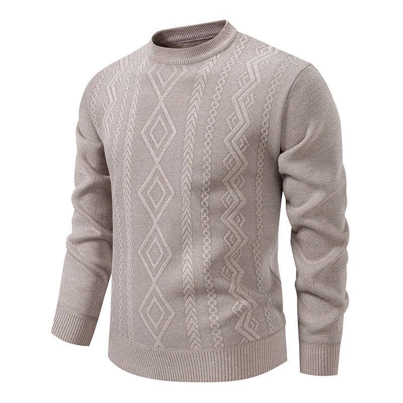 Herren nan gestrickter Rundhalspullover mit Rautenmuster und feinem Strukturstrick EB