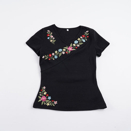 Damenbluse mit floralem Stickdesign und tailliertem Schnitt EB