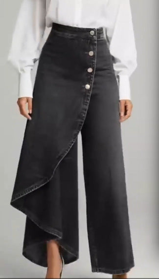 Damen Denim-Rock mit asymmetrischem Schnitt und Knopfdetails EB