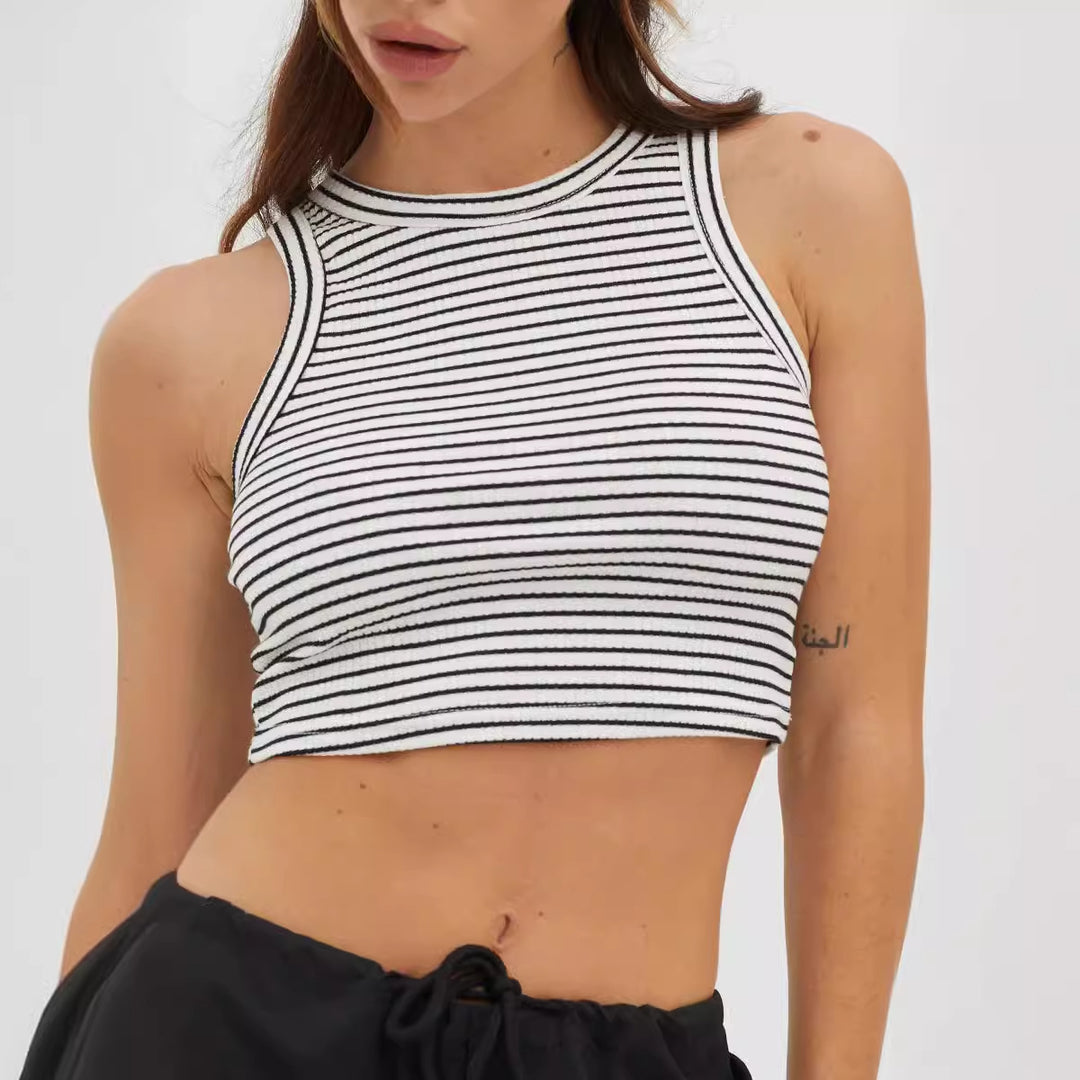 Damen cropped Tanktop mit modischem Streifenmuster und hohem Kragen EB