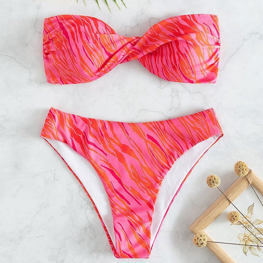 Damen Bandeau-Bikini mit modernem Leopardenmuster EB