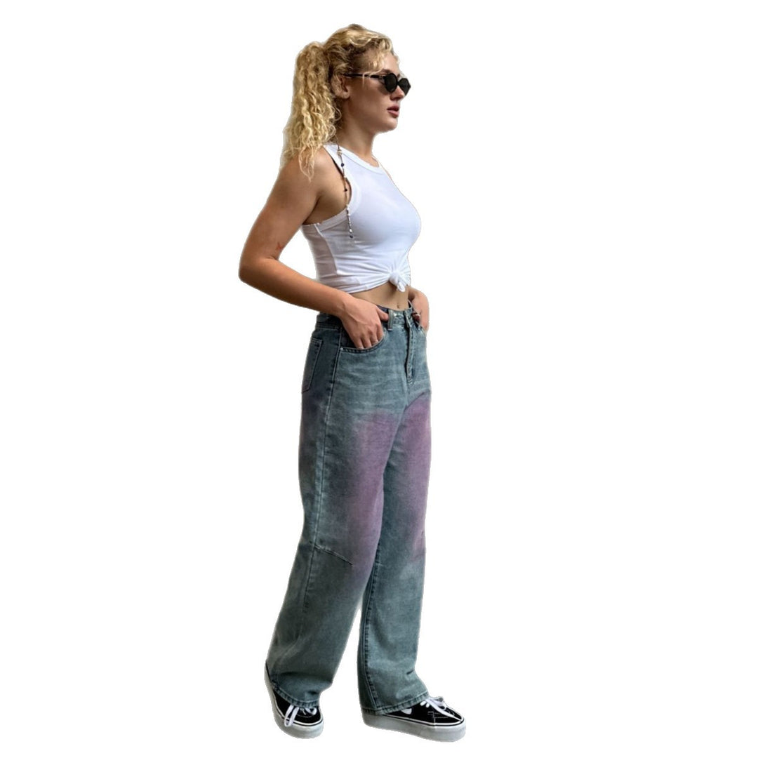 Damen Wide-Leg Jeans mit farbverlaufendem Design und hohem Bund EB