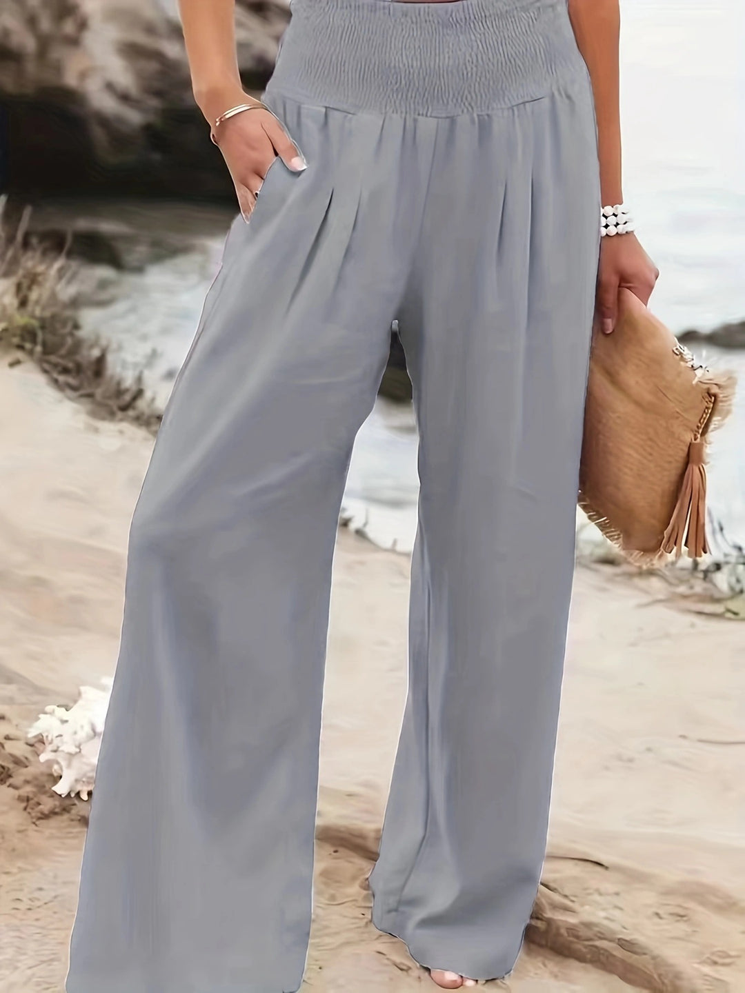 Damen weite Leinenhose mit elastischem Bund EB
