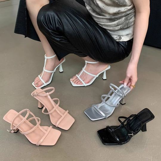 Damen elegante Sandalen mit geometrischem Design und Absatz EB