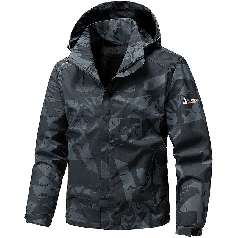 Herren wind- und wasserdichter Camo Regenblouson mit verschweißten Nähten und Mesh-Innenfutter EB