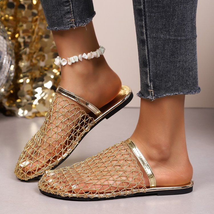 Damen  gewebte Netz-Mules mit Slip-On-Funktion, offener Ferse und flexiblem Leichtsohlen-Design EB