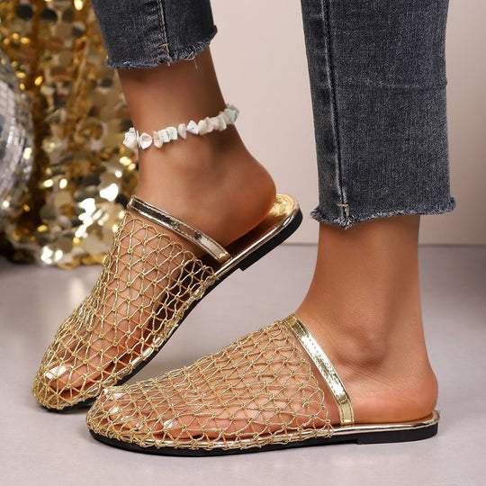 Damen  gewebte Netz-Mules mit Slip-On-Funktion, offener Ferse und flexiblem Leichtsohlen-Design EB