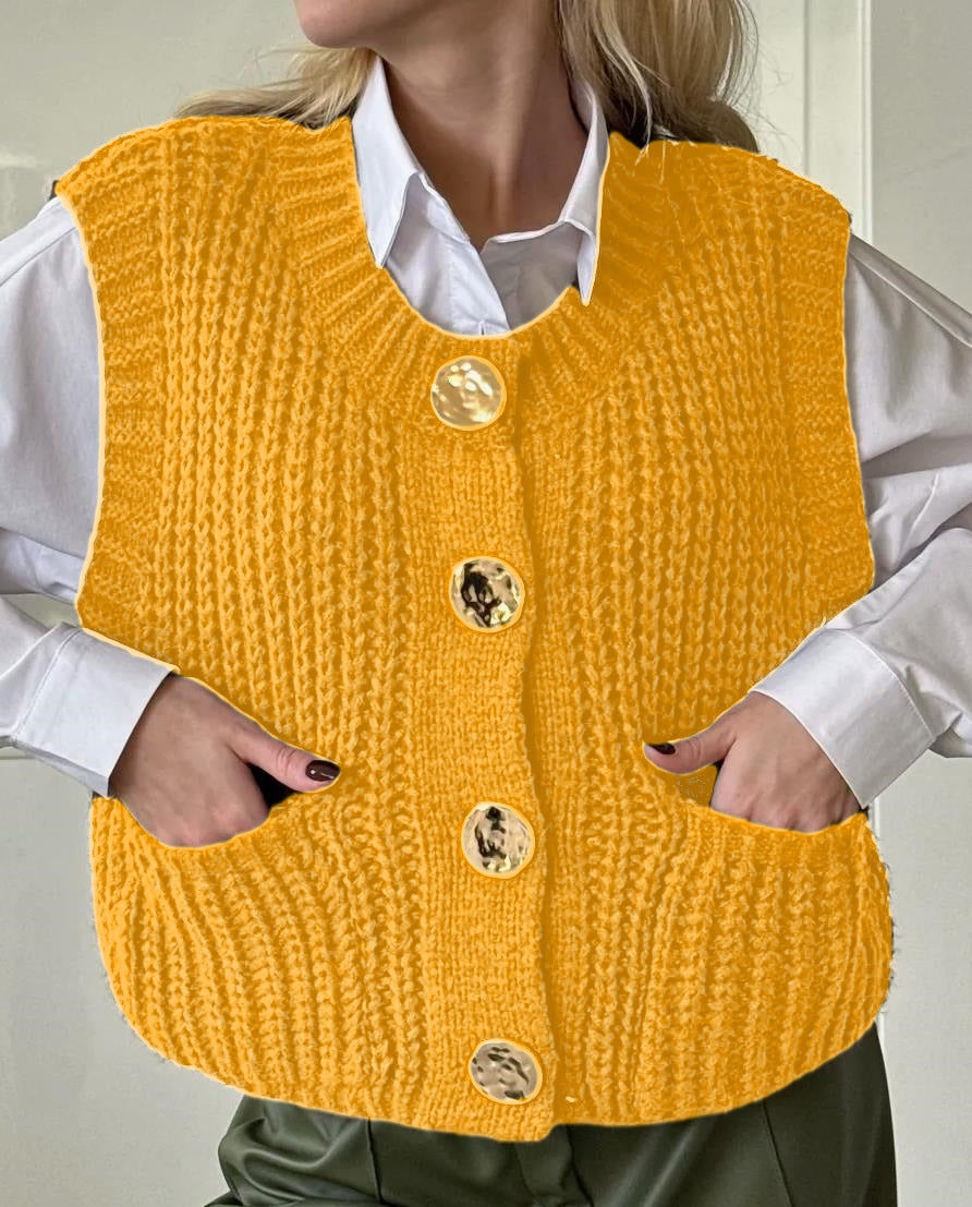 Damen Strickweste mit Knopfdetaillierung und praktischen Taschen EB