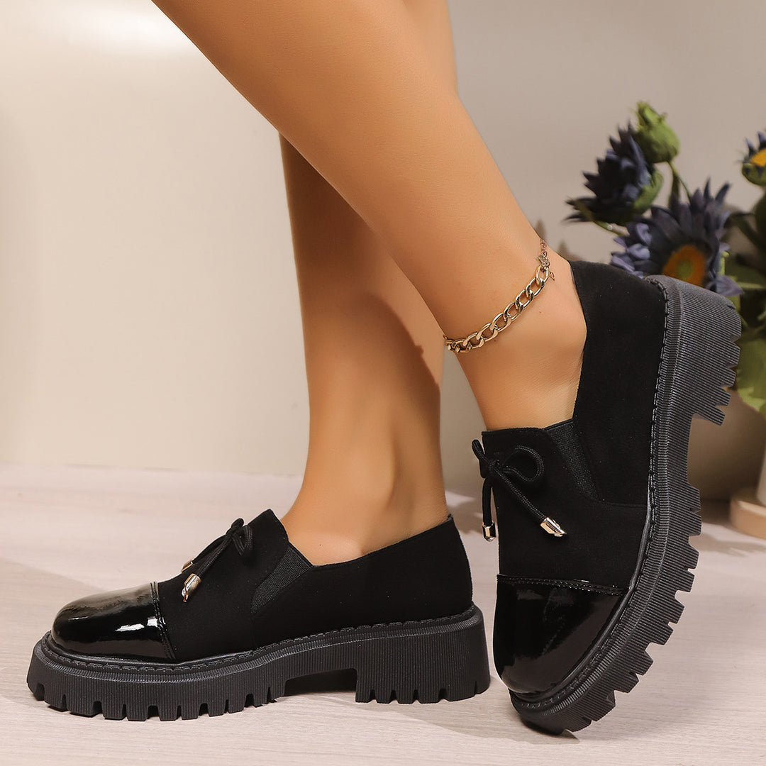 Damen nan modische Chunky-Loafer mit Animalprint, Lack-Toecap und profilierter Traktorsohle EB