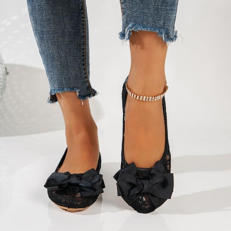 Damen Ballerinas mit zarter Spitzenapplikation und eleganter Schleifenverzierung EB