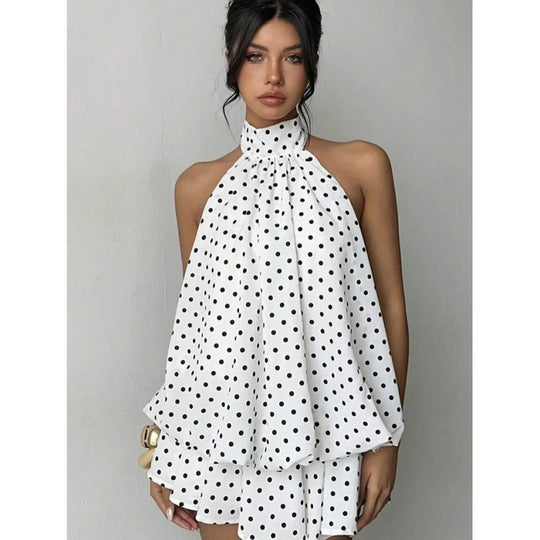 Damen Minikleid mit verspieltem Polka-Dot-Muster und elegantem Neckholder EB