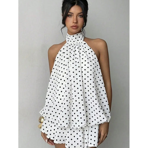 Damen Minikleid mit verspieltem Polka-Dot-Muster und elegantem Neckholder EB