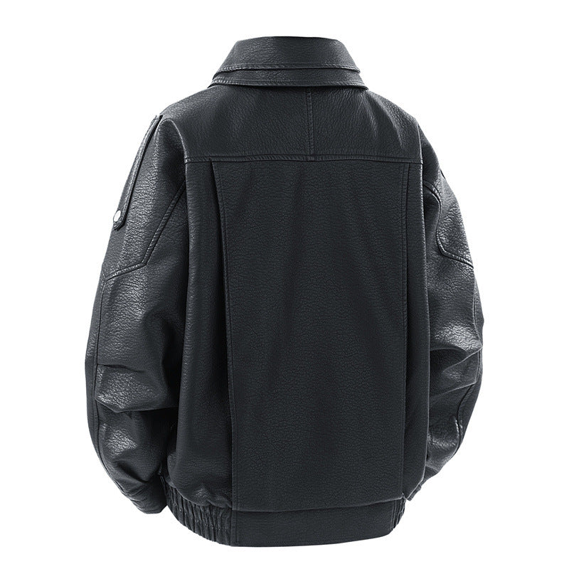 Damen modische Kunstlederjacke mit hohem Kragen und praktischen Seitentaschen EB