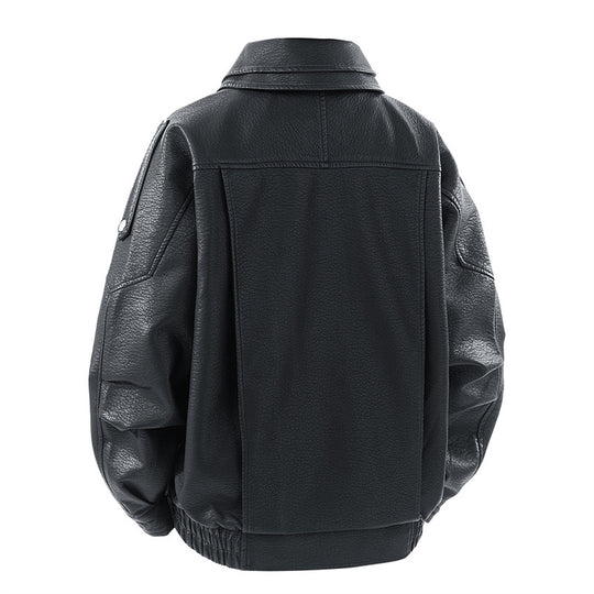 Damen modische Kunstlederjacke mit hohem Kragen und praktischen Seitentaschen EB